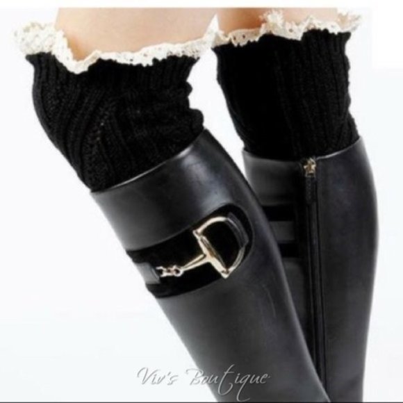 Grey Boot Cuff Leg Arm Warmer Lace Trim - Picture 3 of 6